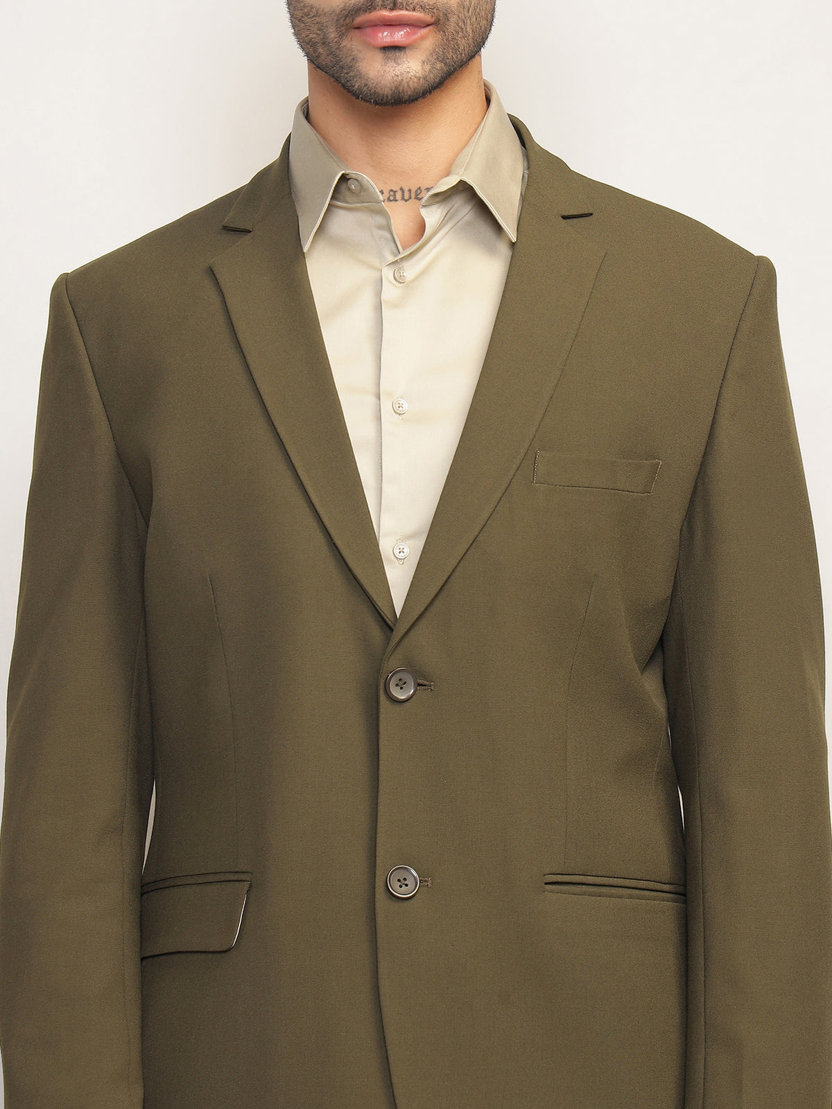 Men Jade Olive Slim Fit Single-Breasted Stretchable Blazer For All Seasons