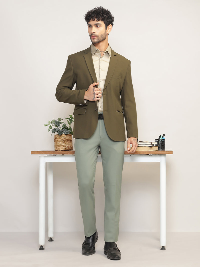Men Jade Olive Slim Fit Single-Breasted Stretchable Blazer For All Seasons