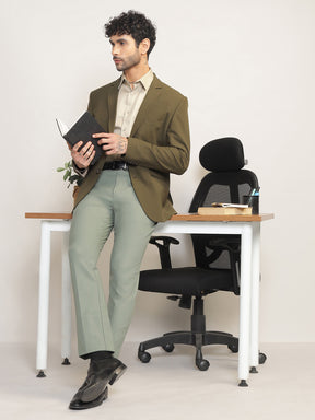 Men Jade Olive Slim Fit Single-Breasted Stretchable Blazer For All Seasons