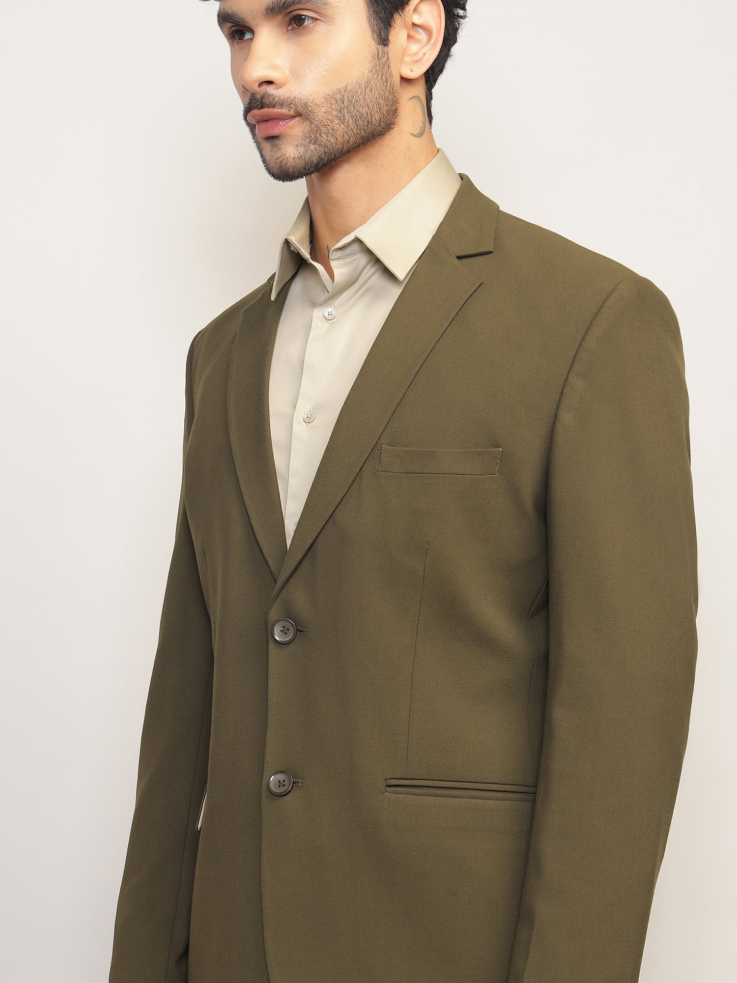 Men Jade Olive Slim Fit Single-Breasted Stretchable Blazer For All Seasons