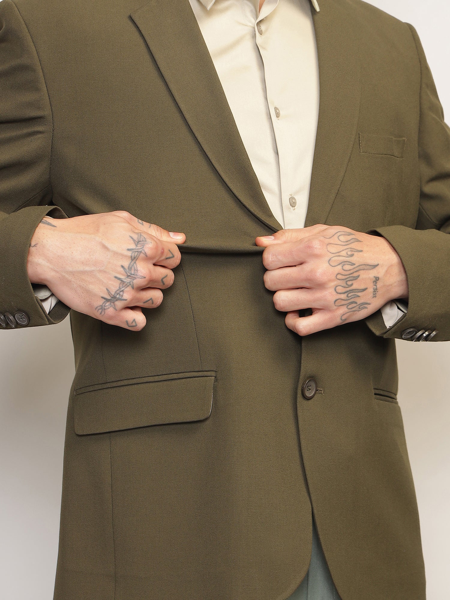 Men Jade Olive Slim Fit Single-Breasted Stretchable Blazer For All Seasons