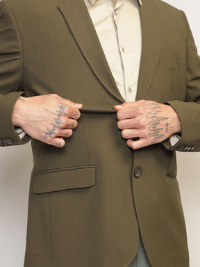 Men Jade Olive Slim Fit Single-Breasted Stretchable Blazer For All Seasons