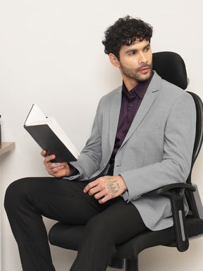 Men Light Grey Slim Fit Single-Breasted Stretchable Blazer For All Seasons