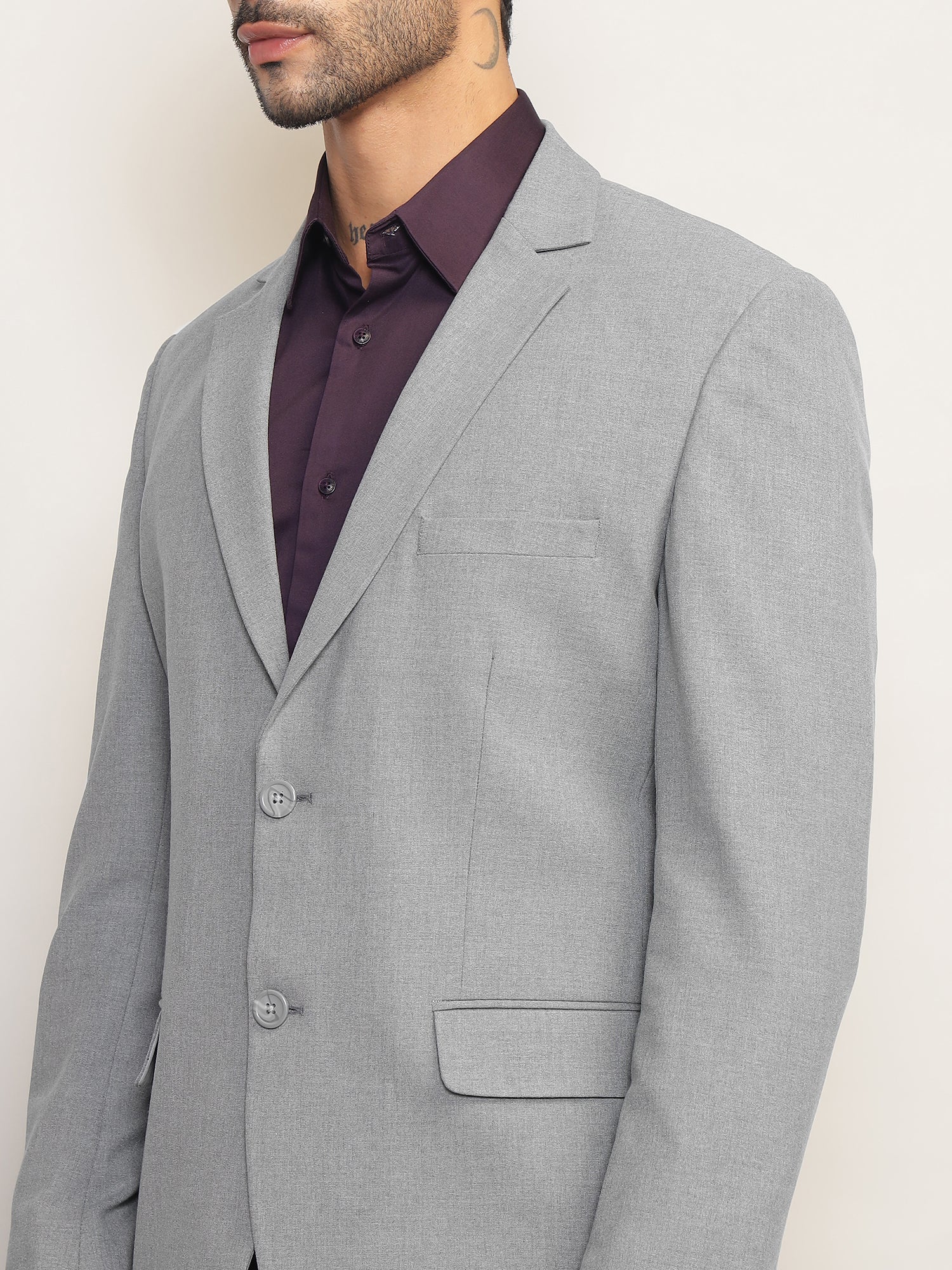 Men Light Grey Slim Fit Single-Breasted Stretchable Blazer For All Seasons