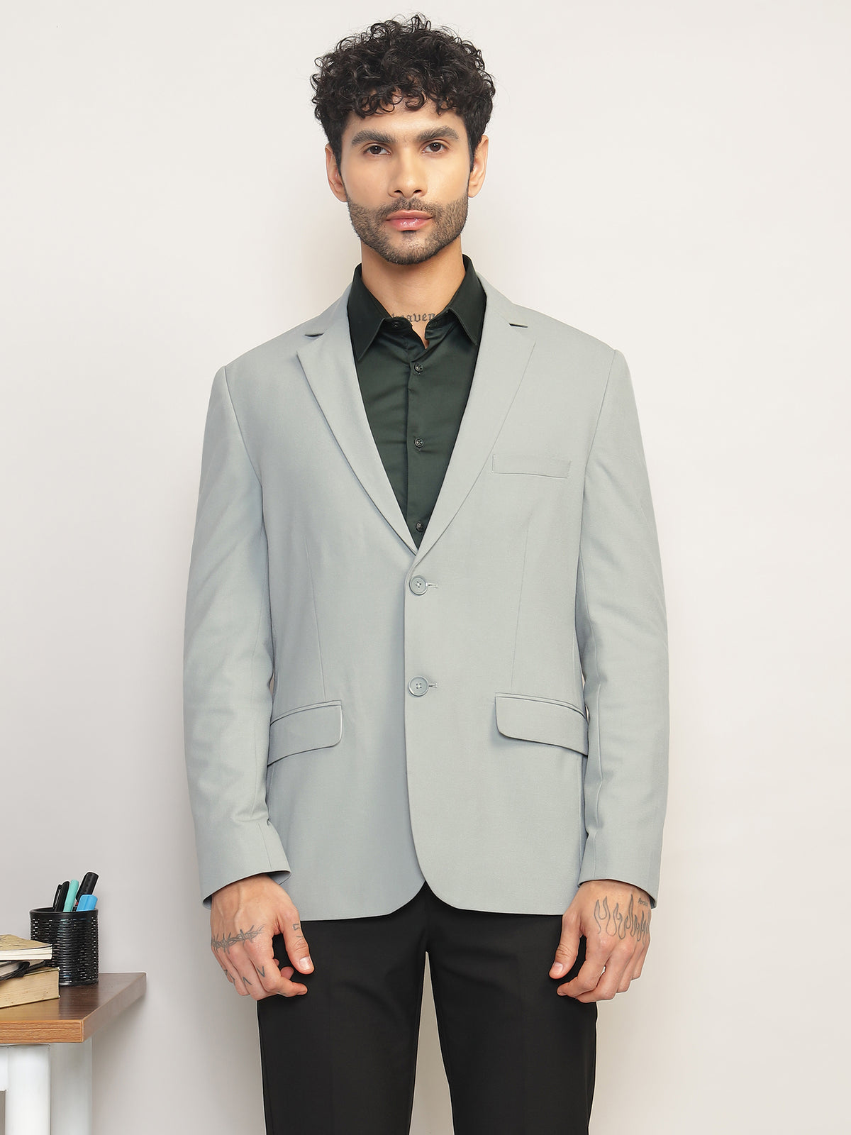 Men Mint Green Slim Fit Single-Breasted Stretchable Blazer For All Seasons