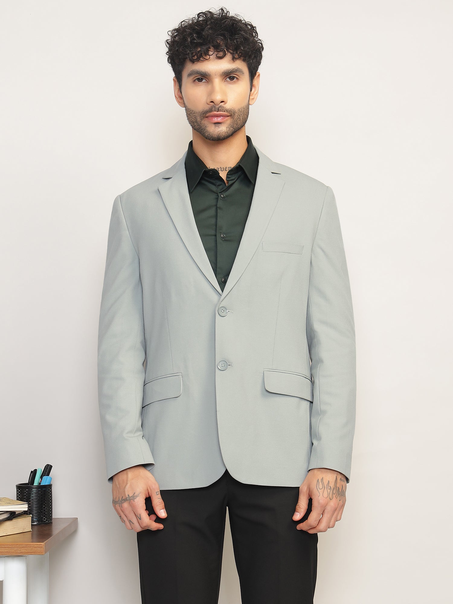 Men Mint Green Slim Fit Single-Breasted Stretchable Blazer For All Seasons