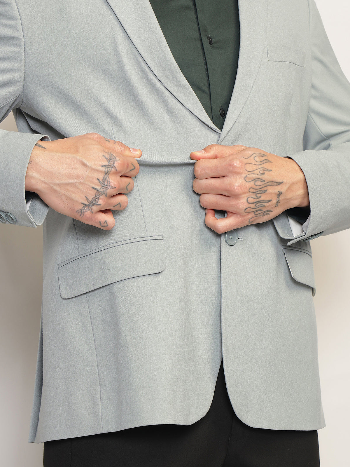 Men Mint Green Slim Fit Single-Breasted Stretchable Blazer For All Seasons