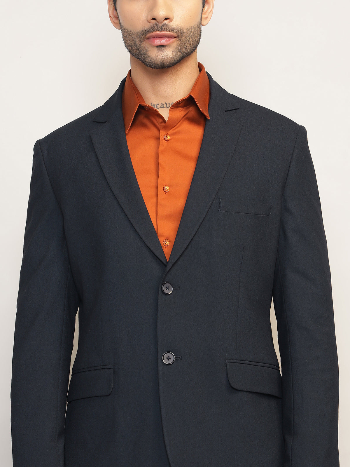 Men Navy Blue Slim Fit Single-Breasted Stretchable Blazer For All Seasons