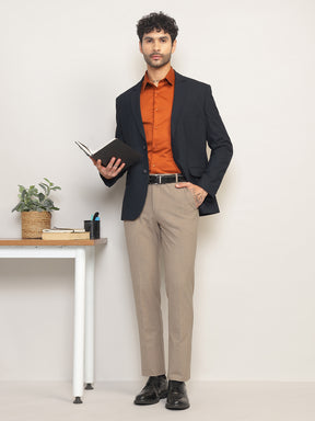 Men Navy Blue Slim Fit Single-Breasted Stretchable Blazer For All Seasons