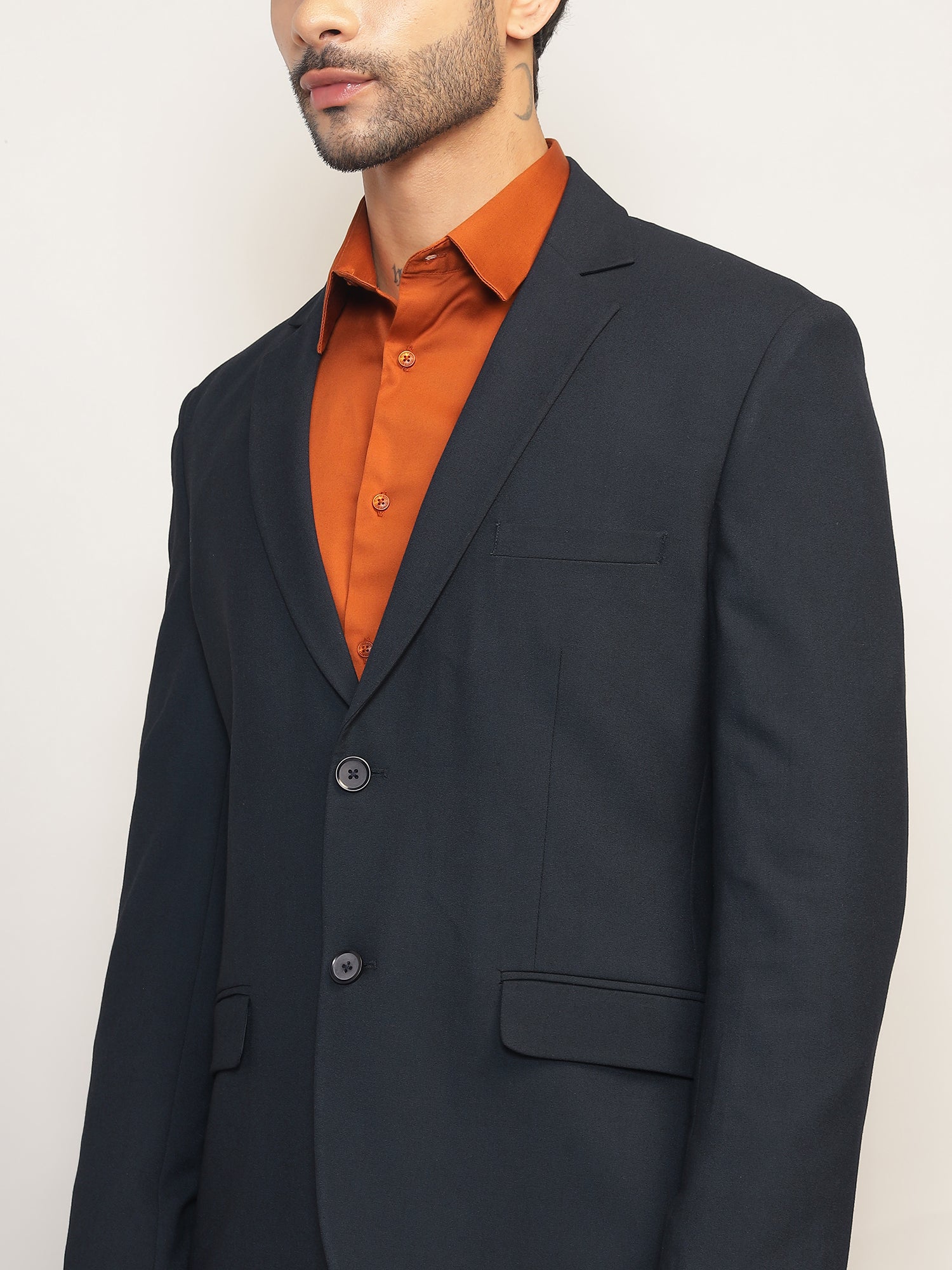 Men Navy Blue Slim Fit Single-Breasted Stretchable Blazer For All Seasons