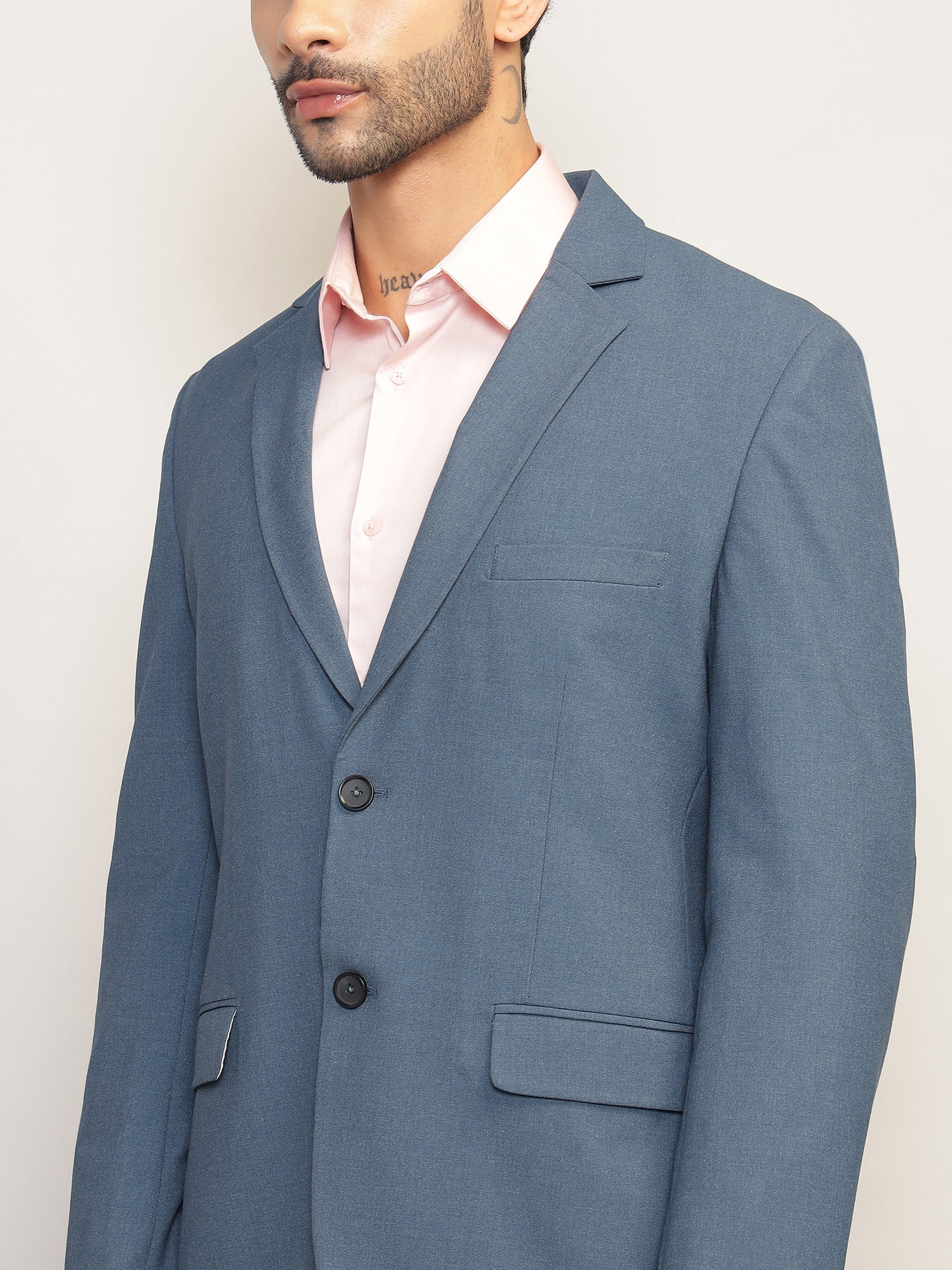 Men Steel Blue Slim Fit Single-Breasted Stretchable Blazer For All Seasons