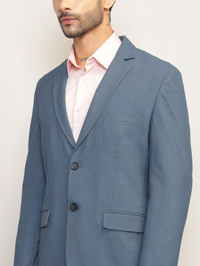 Men Steel Blue Slim Fit Single-Breasted Stretchable Blazer For All Seasons