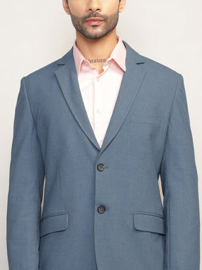 Men Steel Blue Slim Fit Single-Breasted Stretchable Blazer For All Seasons