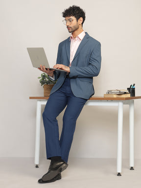 Men Steel Blue Slim Fit Single-Breasted Stretchable Blazer For All Seasons