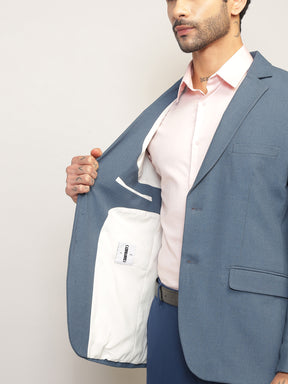 Men Steel Blue Slim Fit Single-Breasted Stretchable Blazer For All Seasons