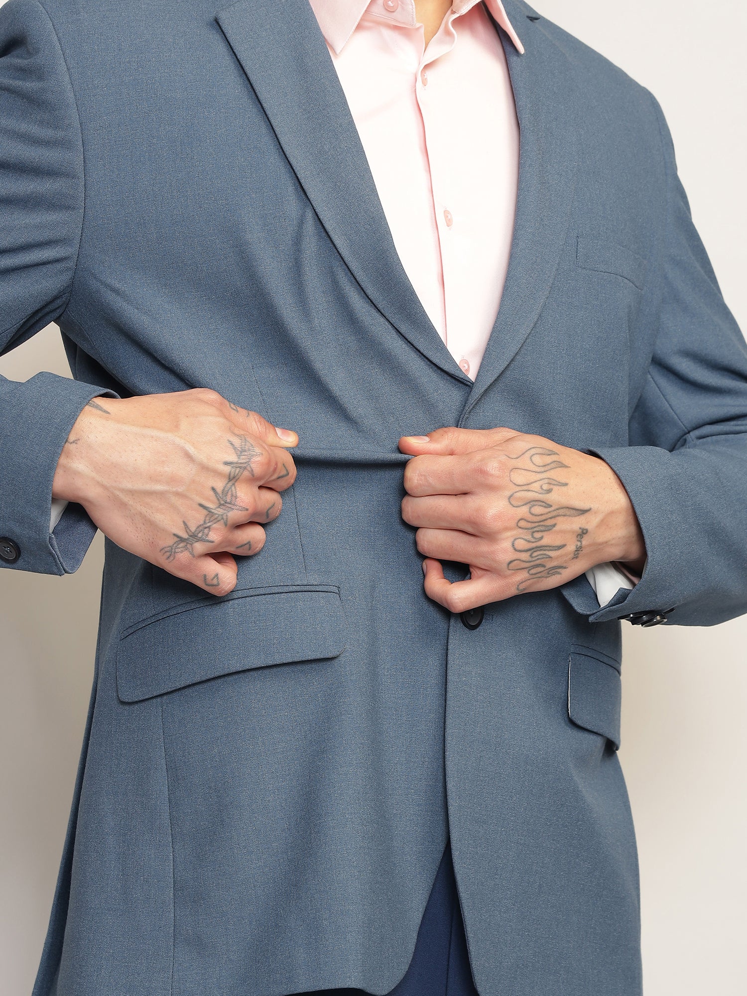 Men Steel Blue Slim Fit Single-Breasted Stretchable Blazer For All Seasons