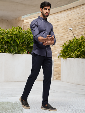 2 Way Stretch Oxford Shirt in Ash Blue-Slim Fit