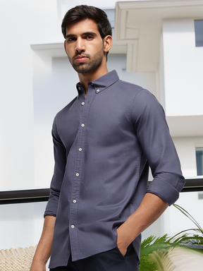 2 Way Stretch Oxford Shirt in Ash Blue-Slim Fit