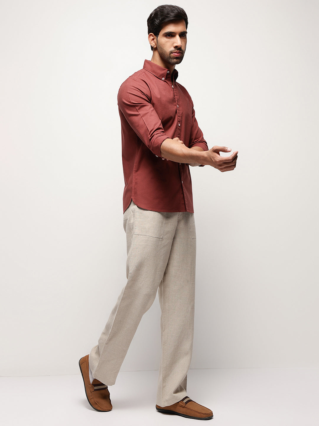 OxfordFlex™ Shirt in Red Wood -Slim Fit