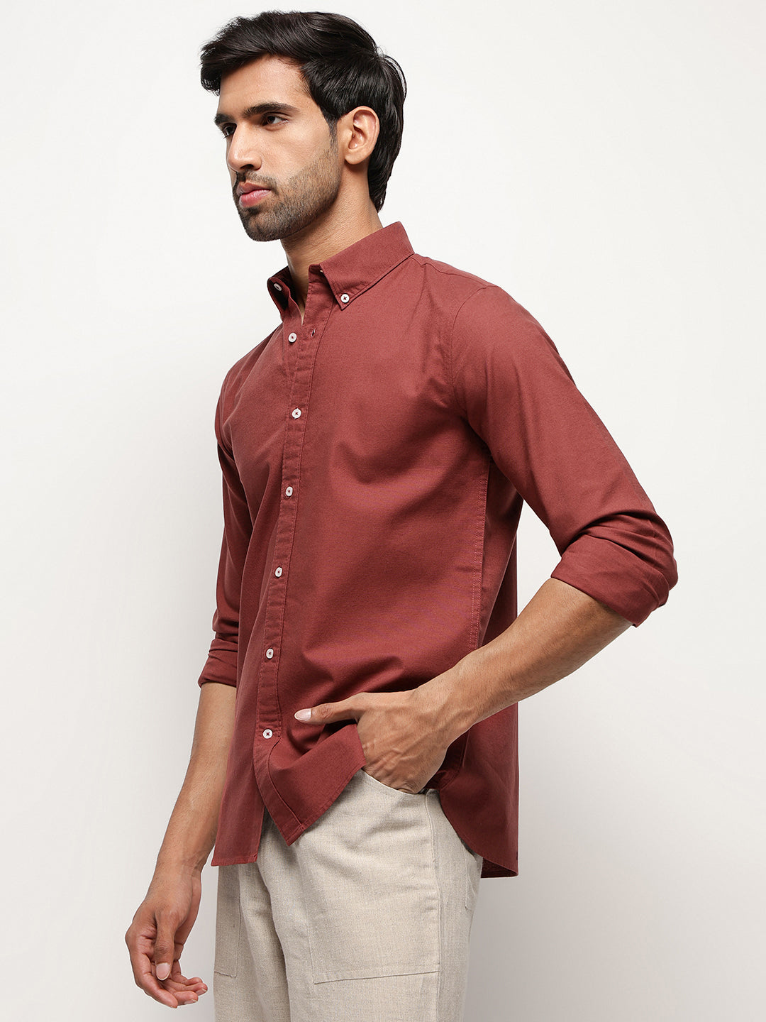 OxfordFlex™ Shirt in Red Wood -Slim Fit