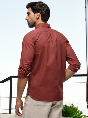 2 Way Stretch Oxford Shirt in Red Wood -Slim Fit