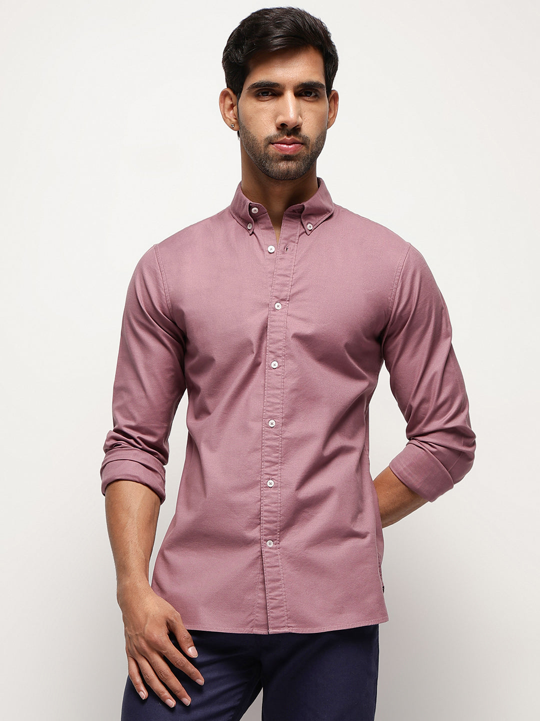 2 Way Stretch Oxford Shirt in Roseberry-Slim Fit