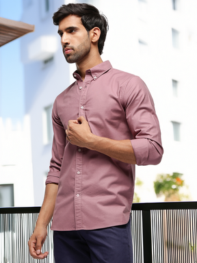 2 Way Stretch Oxford Shirt in Roseberry-Slim Fit