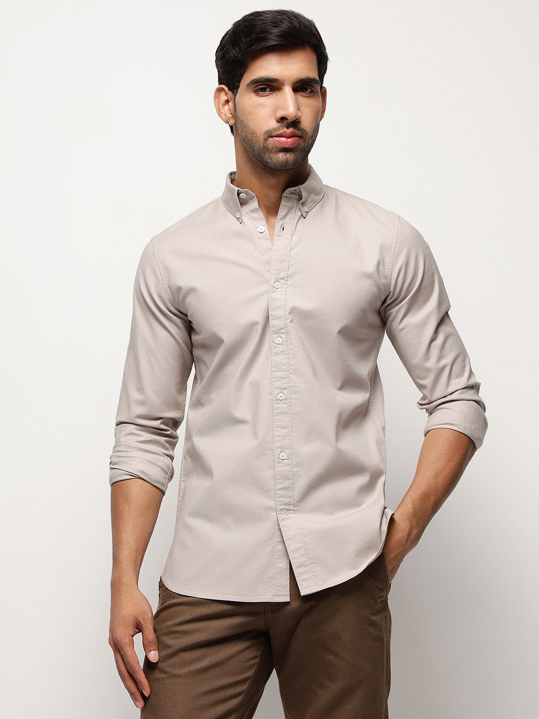 OxfordFlex™ Shirt in Sand Stone -Slim Fit