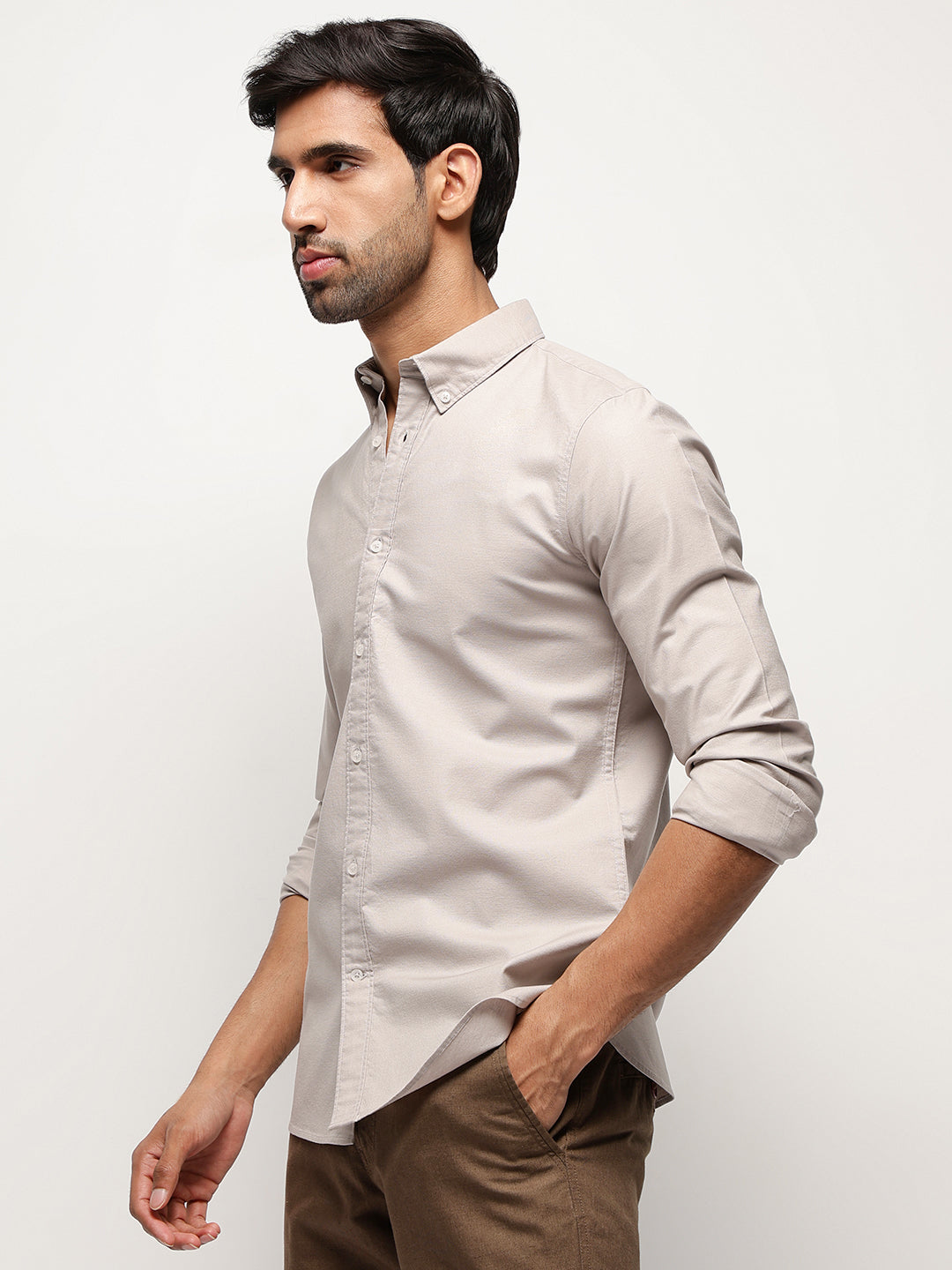 OxfordFlex™ Shirt in Sand Stone -Slim Fit