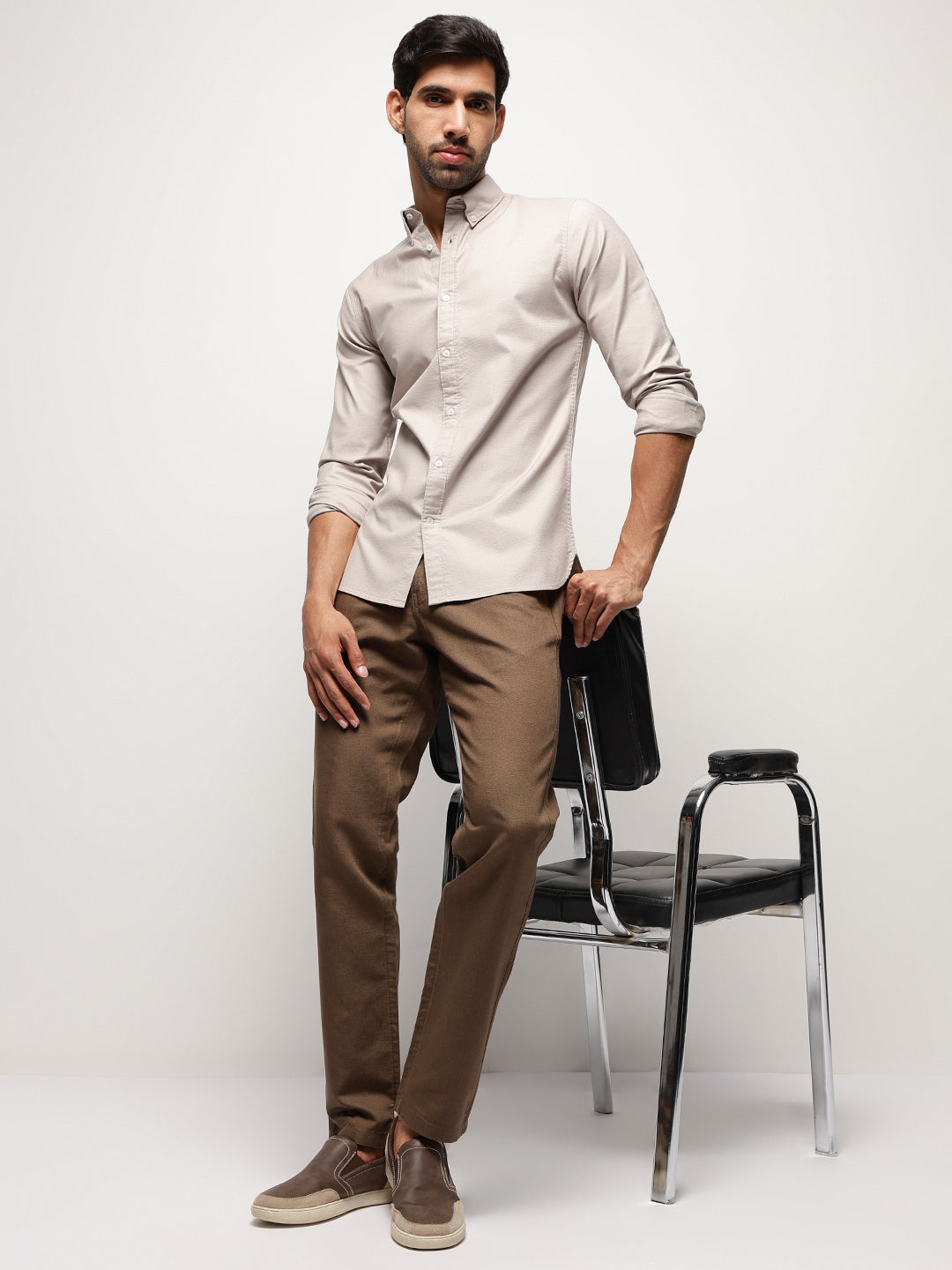 OxfordFlex™ Shirt in Sand Stone -Slim Fit