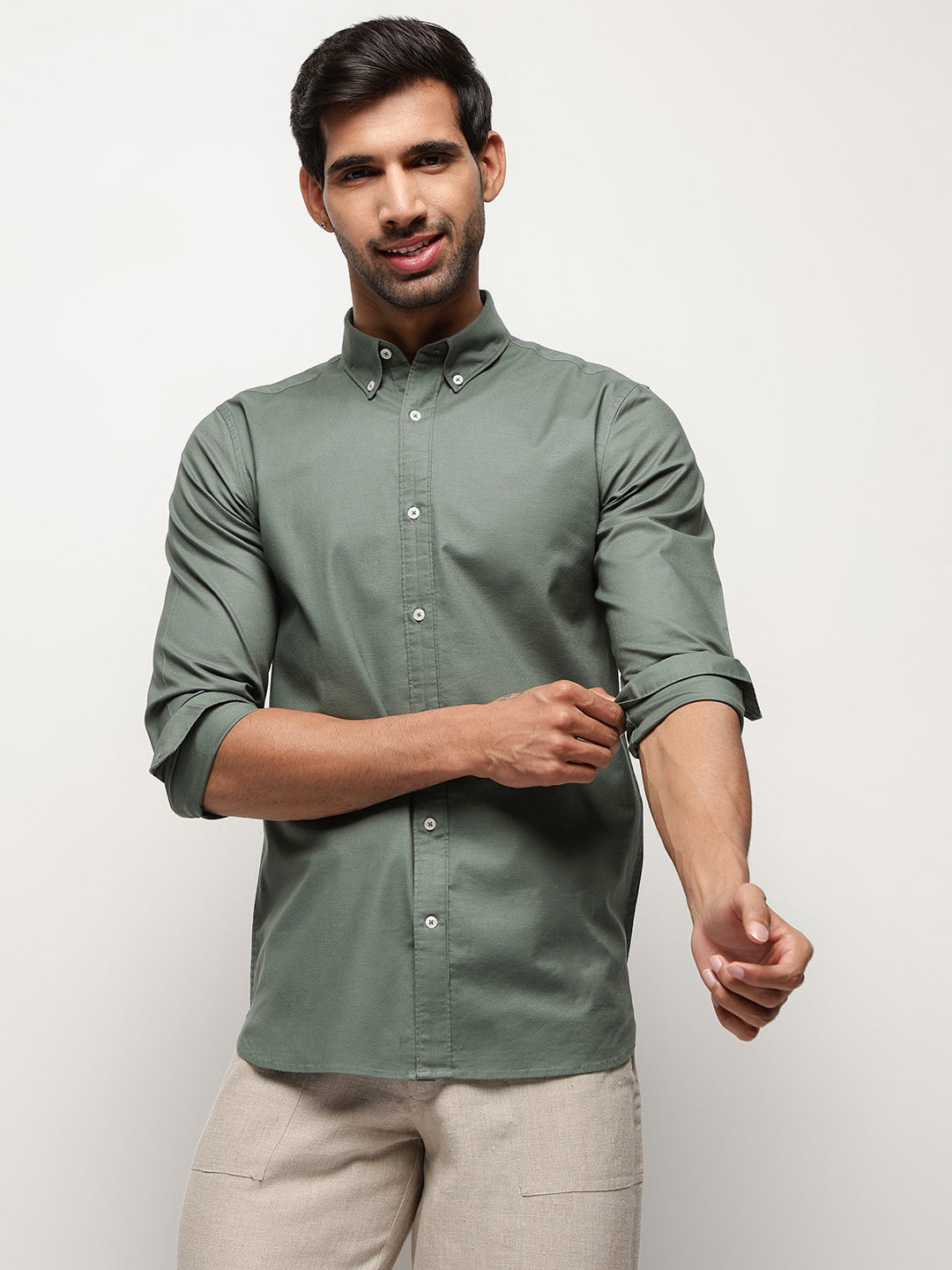 2 Way Stretch Oxford Shirt in Seawood -Slim Fit
