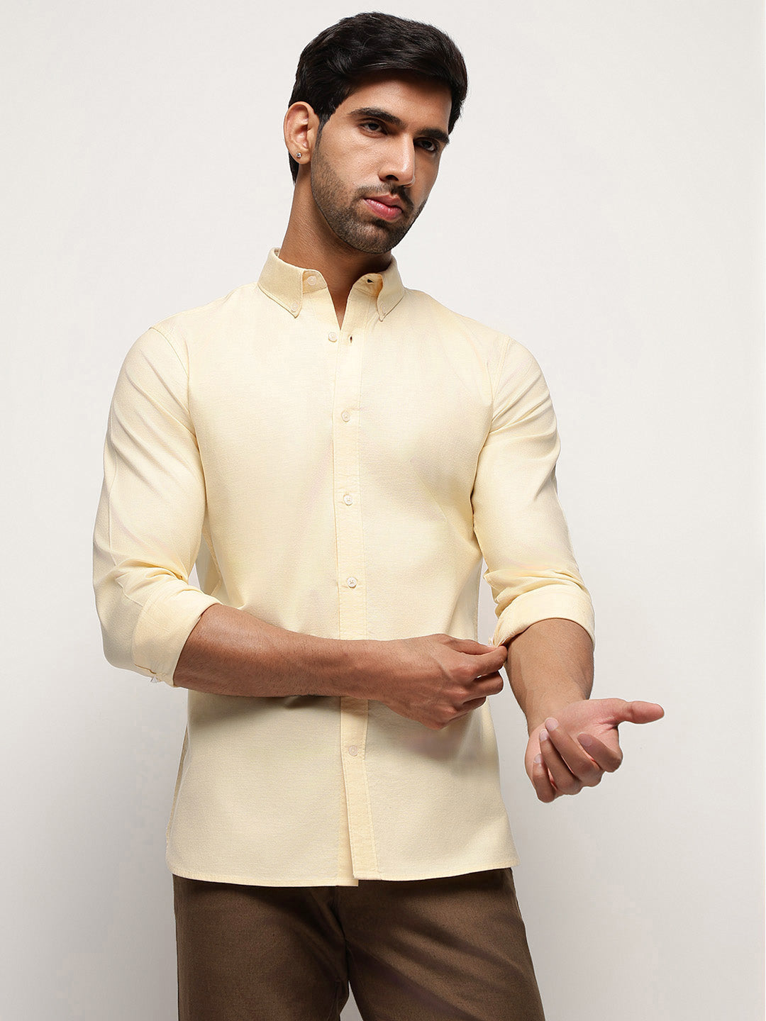2 Way Stretch Oxford Shirt in Yellow-Slim Fit