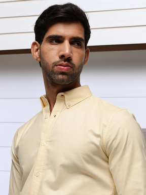 2 Way Stretch Oxford Shirt in Yellow-Slim Fit