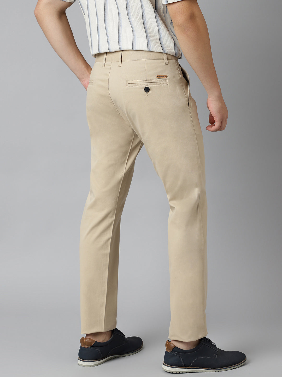 2 Way Stretch Pleated Chinos in Beige- Comfort Fit