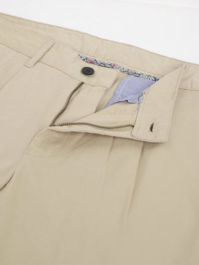2 Way Stretch Pleated Chinos in Beige- Comfort Fit