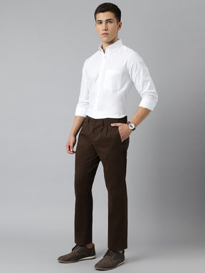 2 Way Stretch Pleated Chinos in Chocolate Brown- Comfort Fit