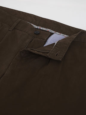 2 Way Stretch Pleated Chinos in Chocolate Brown- Comfort Fit