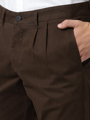2 Way Stretch Pleated Chinos in Chocolate Brown- Comfort Fit
