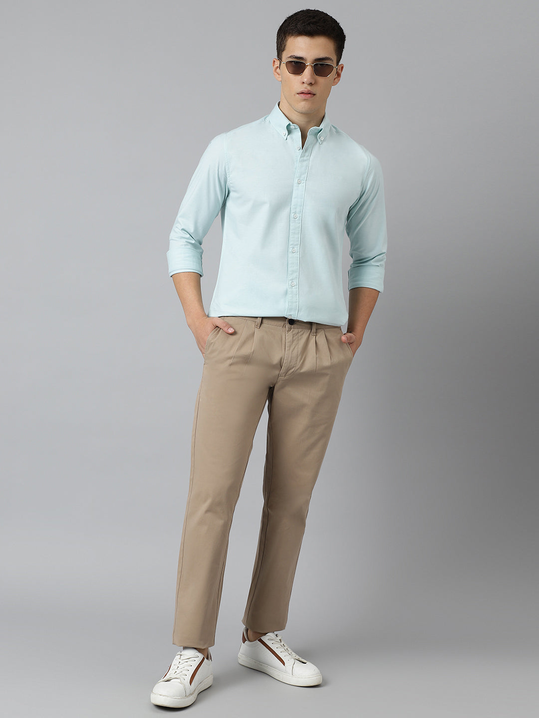 2 Way Stretch Pleated Chinos in Khaki- Comfort Fit