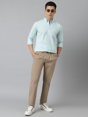 2 Way Stretch Pleated Chinos in Khaki- Comfort Fit