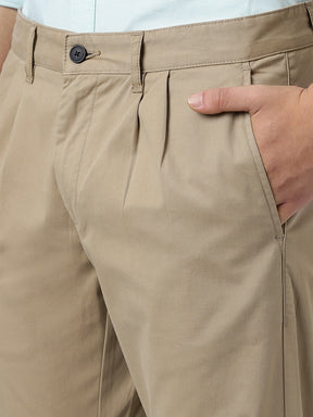 2 Way Stretch Pleated Chinos in Khaki- Comfort Fit
