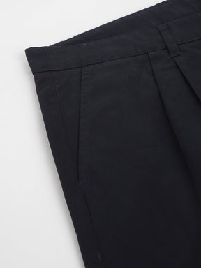 2 Way Stretch Pleated Chinos in Navy Blue- Comfort Fit