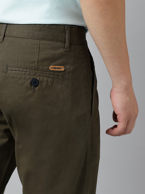 2 Way Stretch Pleated Chinos in Olive- Comfort Fit