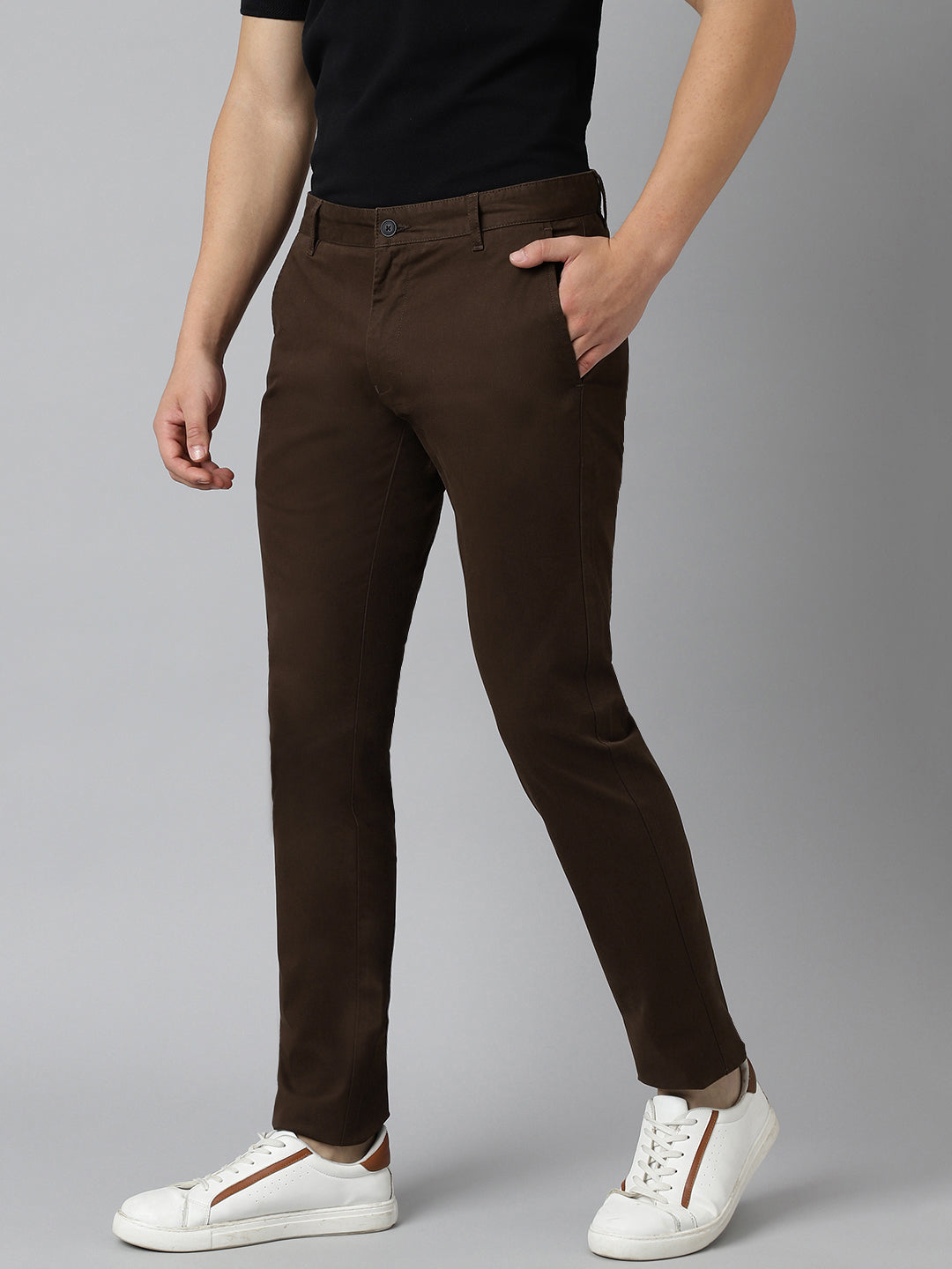 2 Way Stretch Chinos in Chocolate Brown- Slim Fit