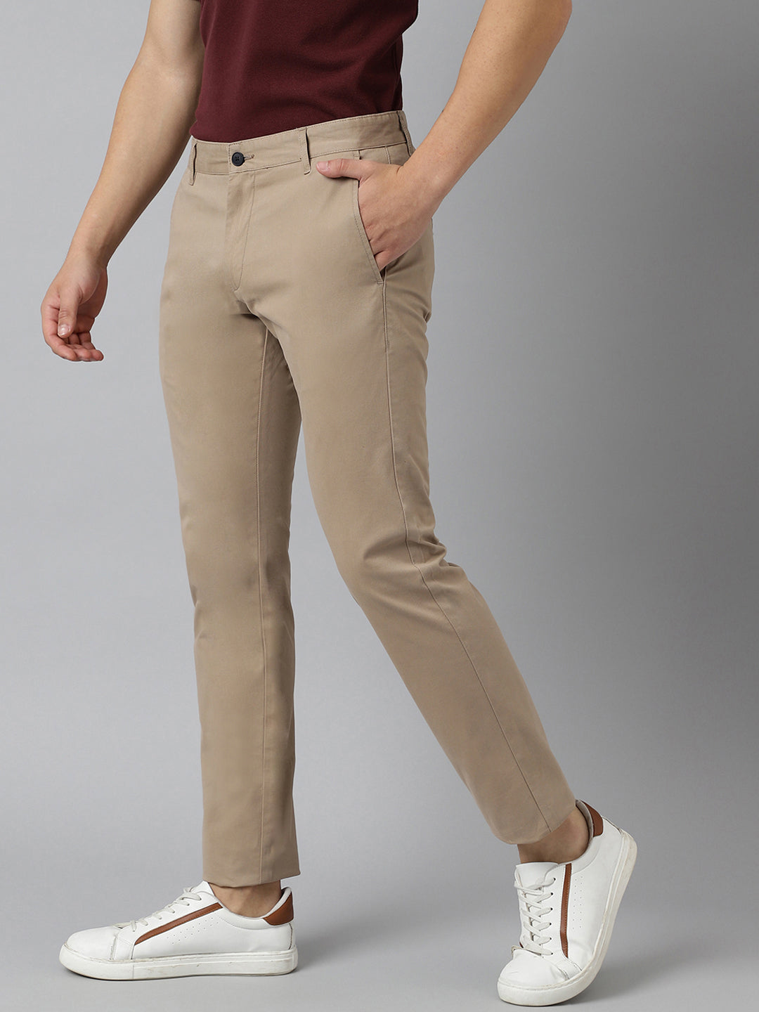 2 Way Stretch Chinos in Khaki- Slim Fit