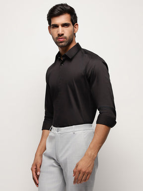 2 Way Stretch Satin Shirt in Black
