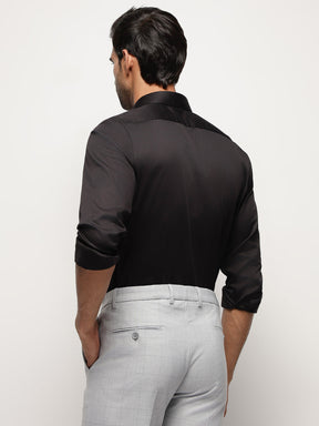 2 Way Stretch Satin Shirt in Black