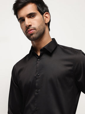 2 Way Stretch Satin Shirt in Black
