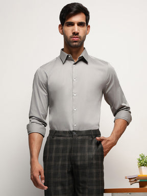 2 Way Stretch Satin Shirt in Light Grey