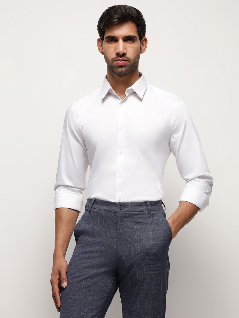 2 Way Stretch Satin Shirt in White
